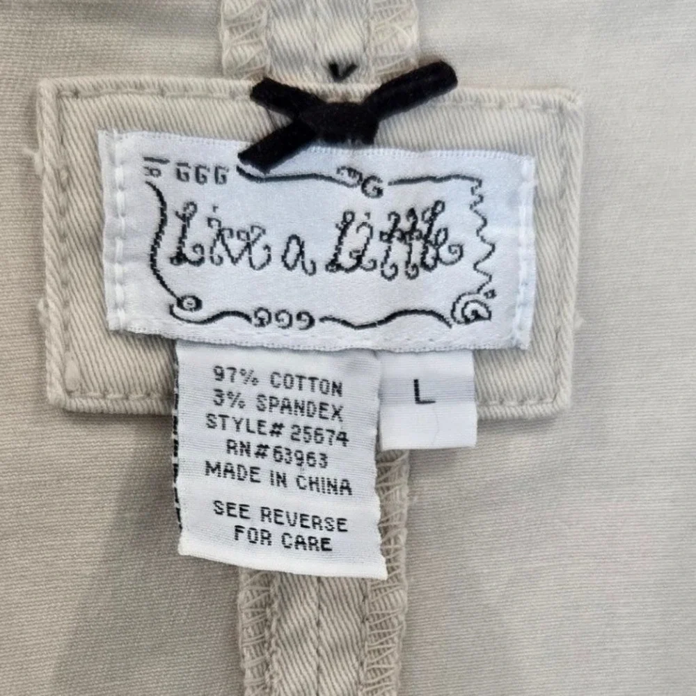 Feminine Denim Tan‎ Utility Blazer L (M) Jacket Boho-Utilitarian Texture-Focused